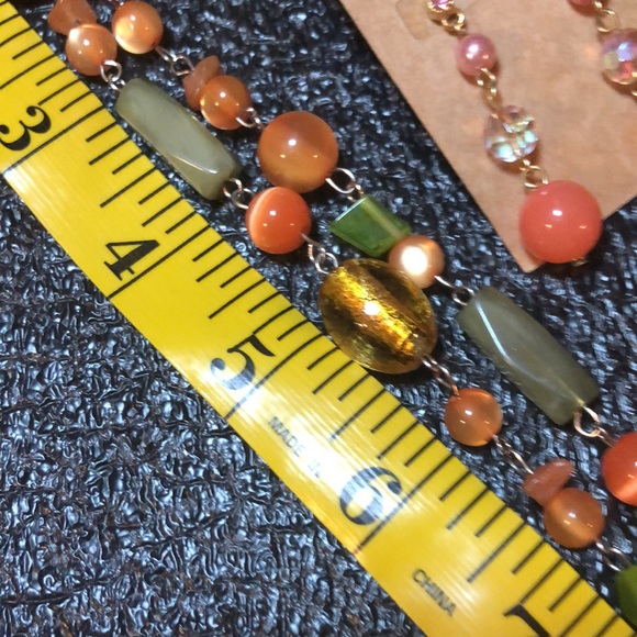 Orange & Green Beaded Necklace And Earrings With Glass Pendant - Picture 8 of 14